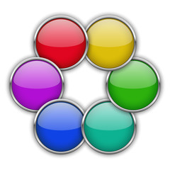 six round buttons with metallic frame