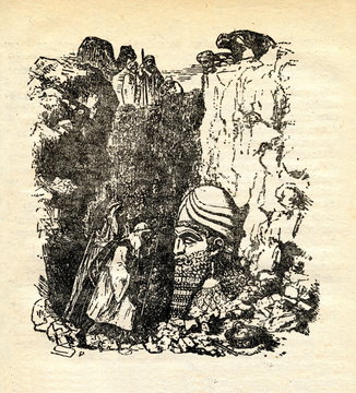 Henry Layard discowers first human-headed winged lion (from "Nineveh and its Remains", 1849)