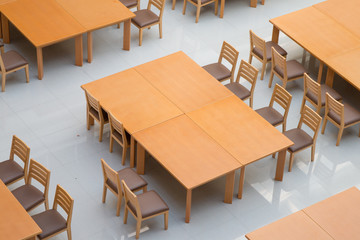 Tables and chairs in the library