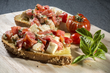 Bruschetta on chopping board