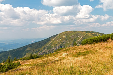 Landscape with mountain and nice clouds in Krkonose