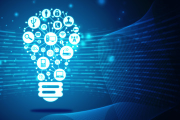 The concept of effective security . Light bulb with colorful security icon