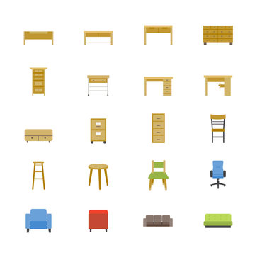 Furniture Office and Home Accessories Flat Icons color
