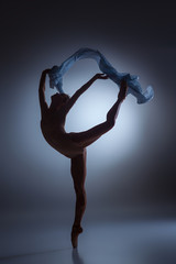 The beautiful ballerina dancing with blue veil