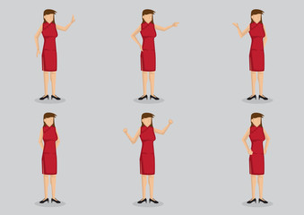 Lady In Red Cheongsam Vector Character Illustration