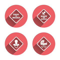 Baby on board icons. Infant caution signs.