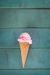Top view single pink ice cream