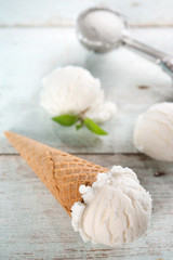 Fototapeta na wymiar Closeup coconut ice cream cone