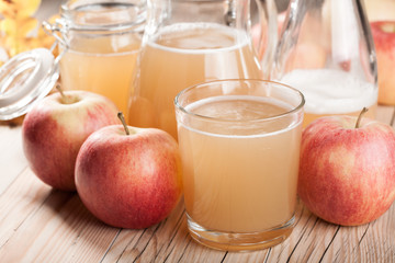 Fresh apple juice and apples