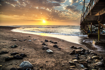 Sunset scenario in Huanchaco, Peru