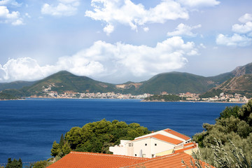 Fototapeta na wymiar Sveti Stefan island in Budva, Montenegro, Balkans. Sea view. Adriatic sea. Riviera