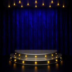 blue curtain stage with lights