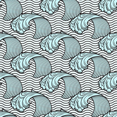 Fototapeta na wymiar Seamless pattern with waves, sea background, vector