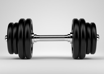 Dumbbell with chrome handle. Free weights to workout in gym.