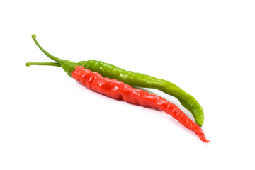 Red and Green chili hot peppers on white background