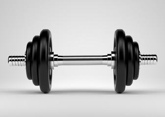 Dumbbell with chrome handle. Free weights to workout in gym.