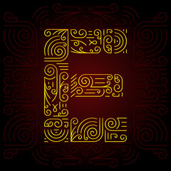 Vector Gold Mono Line style Geometric Font. Letter E