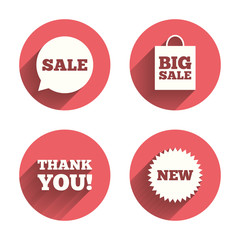 Sale speech bubble icon. Thank you symbol