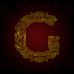 Vector Gold Mono Line style Geometric Font. Letter G