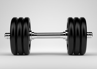 Dumbbell with chrome handle. Free weights to workout in gym.