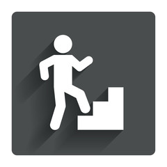 Upstairs icon. Human walking on ladder sign.