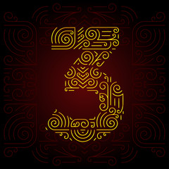 Vector Gold Mono Line style Geometric Font. Number 3