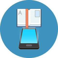 Smartphone e-book reading concept. Isometric design.