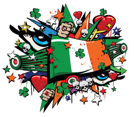 Ireland flag Irish pub Celtic Eire Belfast Bublin clover shamrock jack pub graffiti pop art graff street art celts Saint Patrick