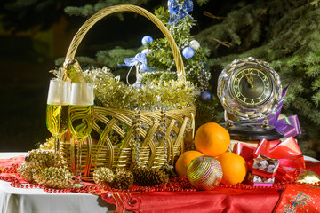 Champagne and Christmas decorations
