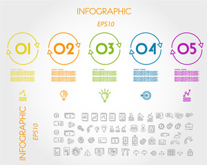 colorful linear infographic five circles