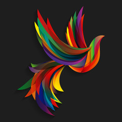 Plakaty  Streszczenie kolorowy ptak. Latający ptak kolorowy streszczenie na ciemnym tle.