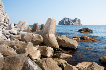 Adalar islands and breakwaters near the shore, Gurzuf, Crimea