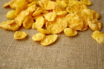 corn flakes on a fabric background