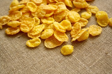 corn flakes on a fabric background