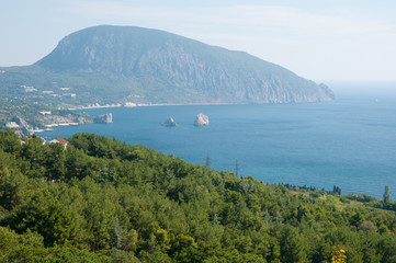 Fototapeta na wymiar Landscape view of Gurzuf village and Ayu-Dag mountain, Crimea