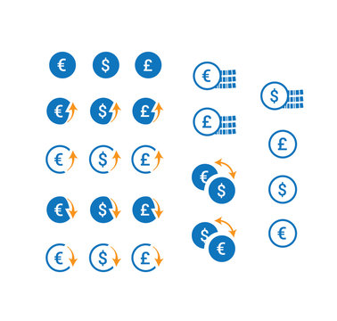 Clean vector currency icons set.