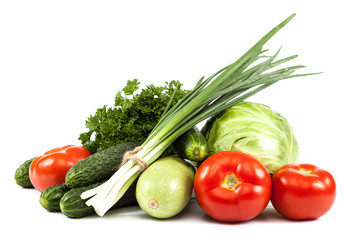 Fresh vegetables on a white background.