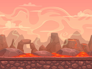 Seamless cartoon volcano desert landscape © lilu330