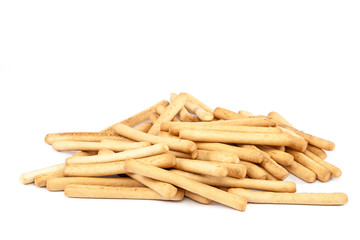 Crispy bread sticks on white background.