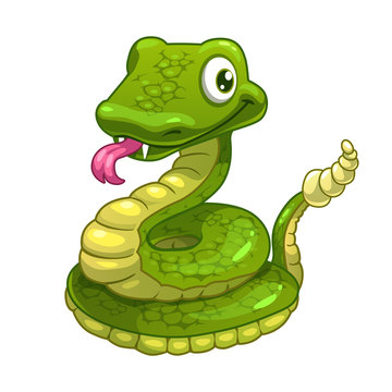 Funny cartoon smiling green snake