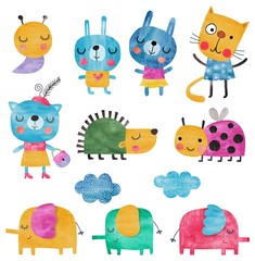 Set of pets. Watercolors