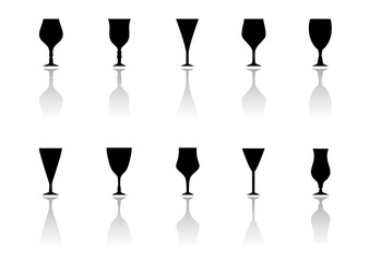 glasses icon set with reflection silhouette