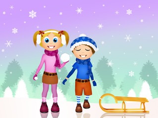 Fototapeta premium Children playing with snow