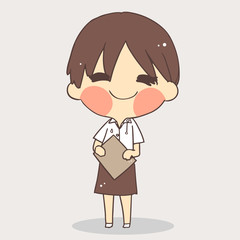 cute girl school uniform.white background vector