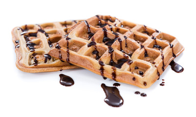 Waffles with Chocolate Sauce (isolated on white)