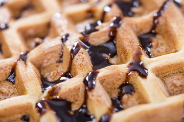 Waffles with Chocolate Sauce (macro shot)