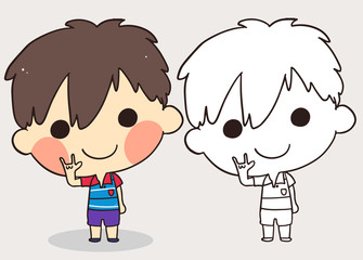 cute boy  for coloring book.line art cartoon.vector illustration