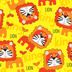 seamless lion pattern vector illustration