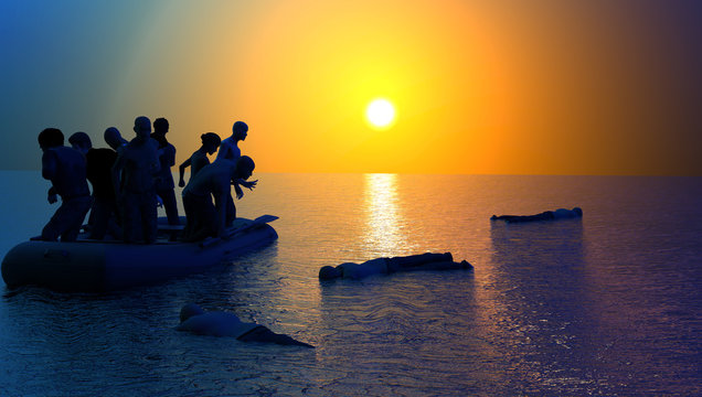 boat with migrants fleeing the war