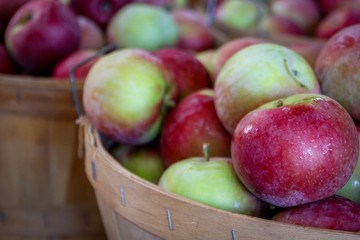 apples in a wood basket 